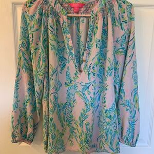 Lilly Pulitzer Blue and Green Relaxed  long Sleeve Blouse